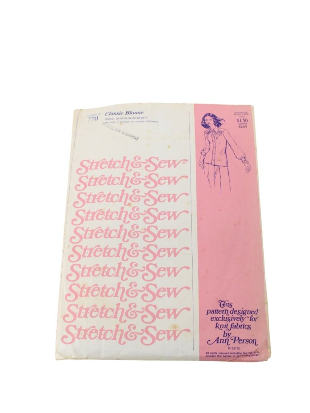 UNCUT Stretch & Sew Pattern 770 Womens Classic Blouse Shirt Vintage 1975 94386